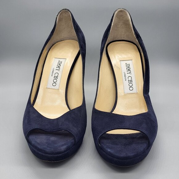 Jimmy Choo Suede Peep Toe Pumps - Picture 12 of 16